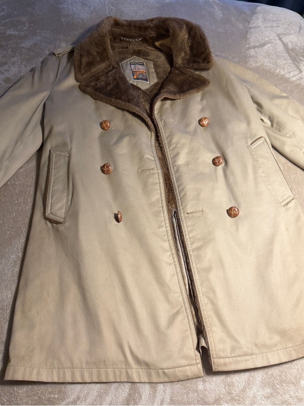 Men's Beige Coat with Brown Faux-Fur Collar - Classic Winter Coat